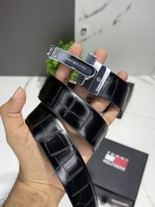 Tommy TH-829 black brown crocodile leather reversible belt with og box 