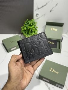 Diior 063 black leather monogram design wallet with og box 