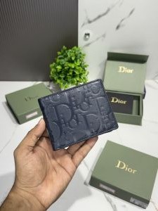 Diior 062 blue leather monogram design wallet with og box 