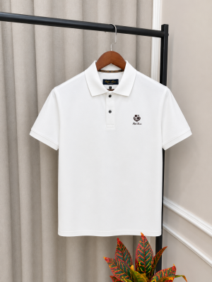Loro Piana White Premium Imported Store Article Polo T-Shirt with Brand Metal Button(1323)