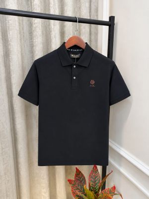 Loro Piana Black Premium Imported Store Article Polo T-Shirt with Brand Metal Button & Embroidery Logo(1325)