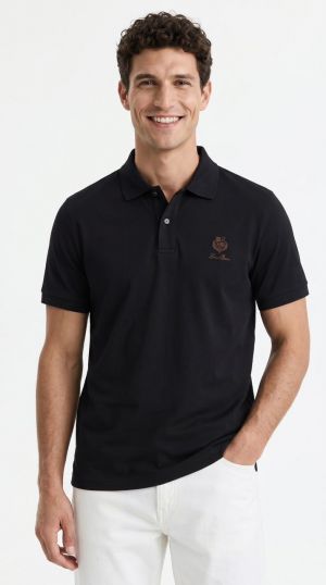 Loro Piana Black Premium Imported Store Article Polo T-Shirt with Brand Metal Button & Embroidery Logo(1325)