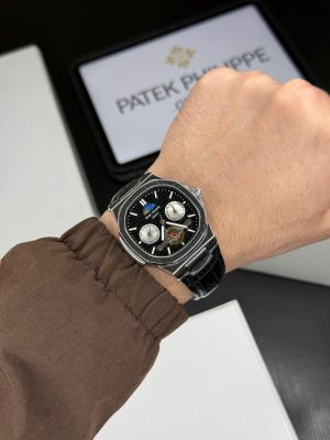 PATEK PHILIPE LEATHER BELT BLACK DIAL