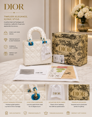 CHRISTIAN DIOOR LADY HAND BAG WHITE LEATHER PREMIUM WITH OG BOX