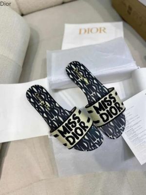 Miss Dioor Premium Quality Dway Slide With OG Box & Carry Bag (White Black - 1058)