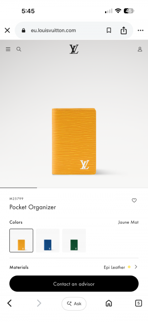 Louiis Vuitton Jaune Mat L-9 Unisex Pocket Organiser With OriginalBox DustCover & Brand Tags Highend