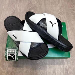 PUMMAA Softride Seave Slipper Cross Strap Slide White Black