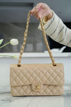 Chaanel_paris jumbo sling bag premium quality with original box(apricot)