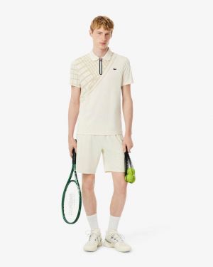 Lacost Cream Premium Cotton Lycra Pique fabric Polo Tshirt with Front Design With Embroidery Logo Zip Style 4350