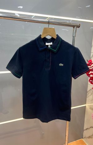 Lacost Navy Premium Cotton Pique fabric Polo Tshirt with Collar Design and Embroidered Logo 4192