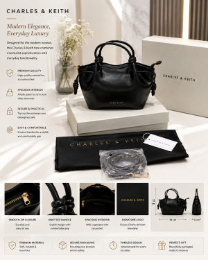 CHARLEES & KEITH SAMMIE BLACK KNOTTED-HANDLE WAVY TOTE HANDLE WITH OG BOX