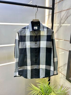 Burberr  Grey Premium Checks Shirt With Brand Box Packing and Carry Bag F3759-GY