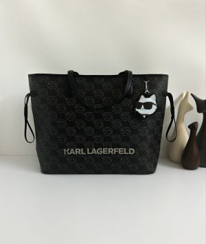 Karl Lagerfeld Large Ikon Monogram Black Tote With Dust Cover Packing