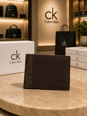 Calvin Klei Logo Textured Saffiano Leather Bi-Fold Wallet