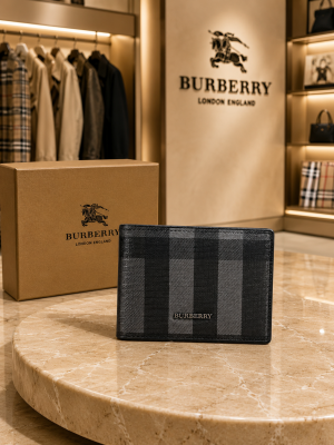 Burberri Charcoal Check Bifold Wallet