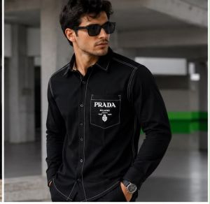 PRAADA PREMIUM BLACK WHITE STITCH SHIRT