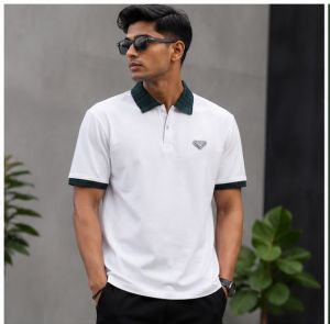 PRAADA PREMIUM WHITE GREEN METAL POLO