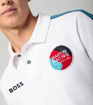 Boss x Porsch e White Premium Cotton Lycra Pique fabric Polo Tshirt with Shoulder Design and Emboss Logo 4415