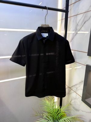 Calvi Klein Black Linen Half Sleeves Super Premium Shirt F3958-BL