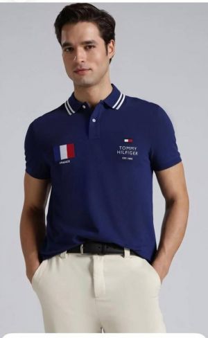 Tommy Blue Premium Cotton Lycra Pique fabric Polo Tshirt with Collar Design and Embroidered Logo 4372