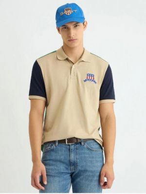 Gant Cream Imported Pique Cotton Lycra Fabric Polo Tshirt with Sleeves Design and Embroidered Logo 4155