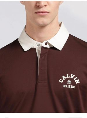 Calvin Klei Maroon Premium Cotton Lycra Pique fabric Polo Tshirt with Collar Design and Patch Logo 4337