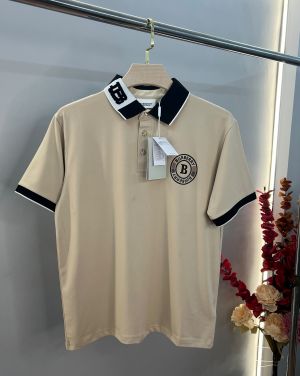 Burberr Beige Premium Imported Compact Yarn 240 GSM Interlock Fabric Polo Tshirt with Collar design with Emboss logo 4402