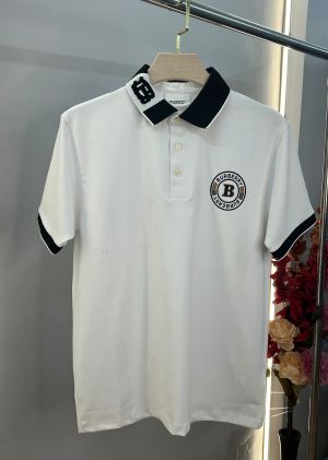 Burberr White Premium Imported Compact Yarn 240 GSM Interlock Fabric Polo Tshirt with Collar design with Emboss logo 4403