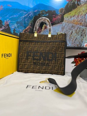 1Left Offer Fend ii sunshine tote bag featuring brown ff jacquard fabric tote Bag