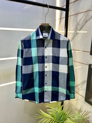 Burberr  Navy Premium Checks Shirt With Brand Box Packing and Carry Bag F3759-NY