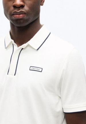Calvin Klei White Premium Cotton Lycra Pique fabric Polo Tshirt with Collar Design With Patch Logo 4339