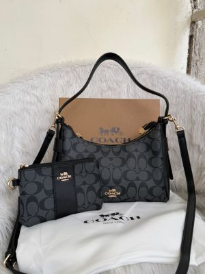 h Laurel Mini Black Black Coacch Combo With Wristlet Pouch Original Box Dustcover Tags