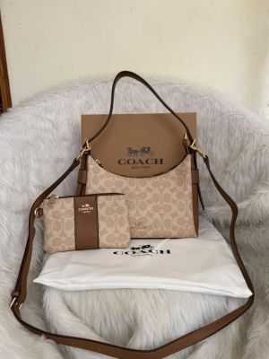 Coacch Laurel Mini Beige Khakhi Combo With Wristlet Pouch Original Box Dustcover Tags