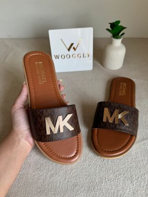 Michael1096 Kors MK Deanna Slide Flats With OG Box & Dust Bag (Brown - 1096)