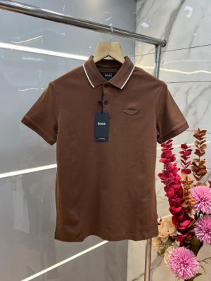 Boss Brown Premium Imported 240 GSM Interlock Yarn Fabric Polo Tshirt with Collar Design and Emboss Logo 4250