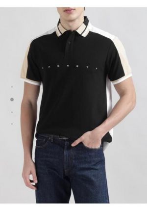 Hacket Black Premium Imported Compact Yarn 240 GSM Interlock Fabric Polo Tshirt with Collar&Sleeves Design and Front Logo 4284 