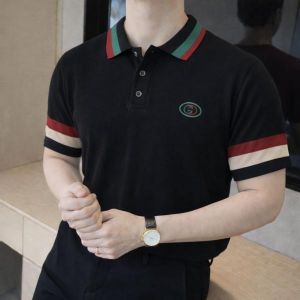 Gucc  Black Imported knitted Premium Collar Neck Polo T-shirt F3440-BL