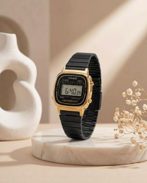 Casio Womens Vintage LA670 Black-Gold-Black