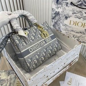 Diior_lady embroidary lady bag with og box(gray)
