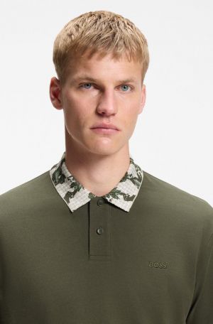 Hugo Bos Olive Premium Imported Compact Yarn 240 GSM Interlock Fabric Polo Tshirt with Collar design with Embross logo 4330