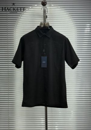Hacket Chest Logo Half Linen Shirts Black