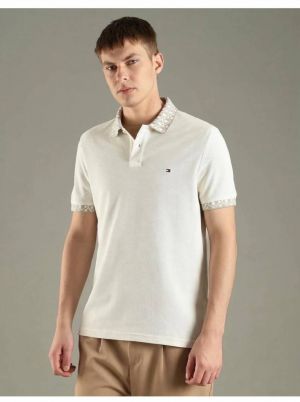 Tommy Cream Premium Cotton Lycra Pique fabric Polo Tshirt with Collar Design and Embroidered Logo 4374