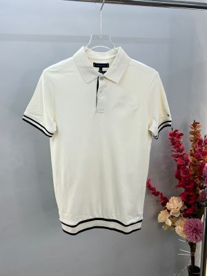Tommy Cream Imported 240 GSM Interlock Lycra Fabric Polo Tshirt with Sleeves Design and Embroidered Logo 4385