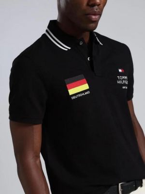 Tommy Black Imported 240 GSM Interlock Lycra Fabric Polo Tshirt with Collar Design and Embroidered Logo 4382