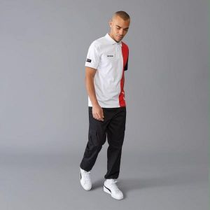 Boss x Porsch e White Premium Cotton Lycra Pique fabric Polo Tshirt with Front Design and Emboss Logo 4378