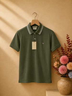 Gant Green Premium Cotton Lycra Pique fabric Polo Tshirt with Collar Design and embroidery logo 4266