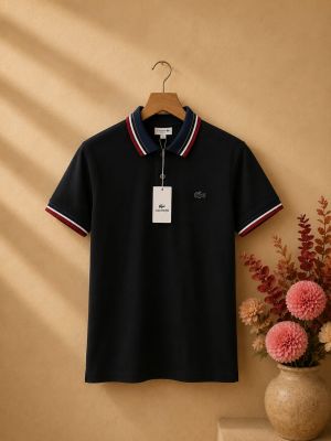 Tommy Black Premium Cotton Lycra Pique fabric Polo Tshirt with Collar Design and Embroidered Logo 4260