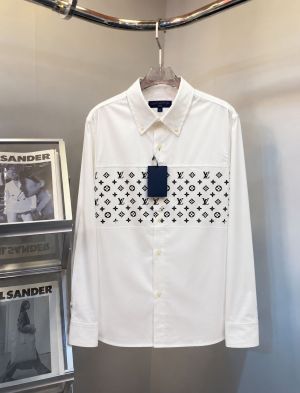 Lv_Middle Brand Embossed Logo Full Sleeves Shirt White