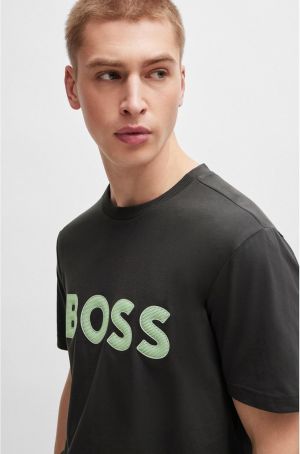 Boss Middle Brand Logo Round Neck T-shirt Black