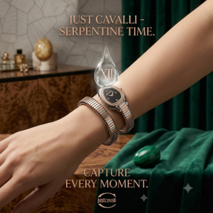 Just Cavalli Snake ladies premium silver gold two tone black Diamond 171816